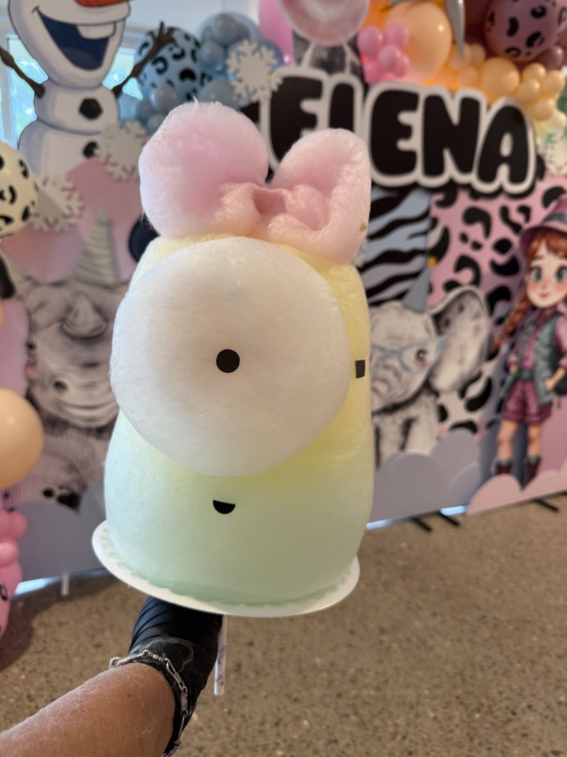 Bunny-shaped cotton candy cloud made for a party