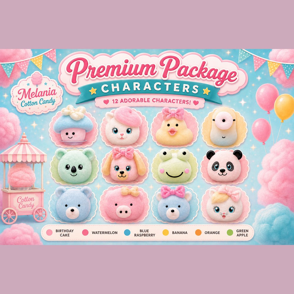 Melania Cotton Candy Premium Package: 12 character designs